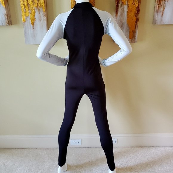 INC Bodycon Sexy Long Sleeve Neon Green Striped Color Block Zipper Jumpsuit SZ L - Picture 5 of 11